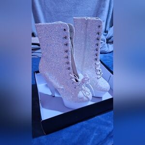 Pleasers- Neon White Multi Glitter/Neon White, ADORE-1020LG, size US 11